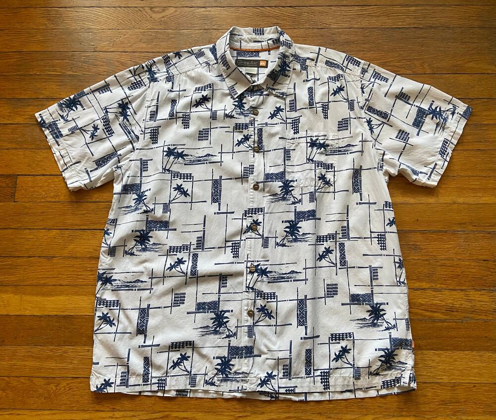 QUIKSILVER Waterman Collection White/Blue Tropical Button Down Shirt sz XL